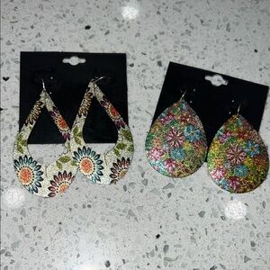 Colorful Sparkly Floral Teardrop Earrings- 2 pairs